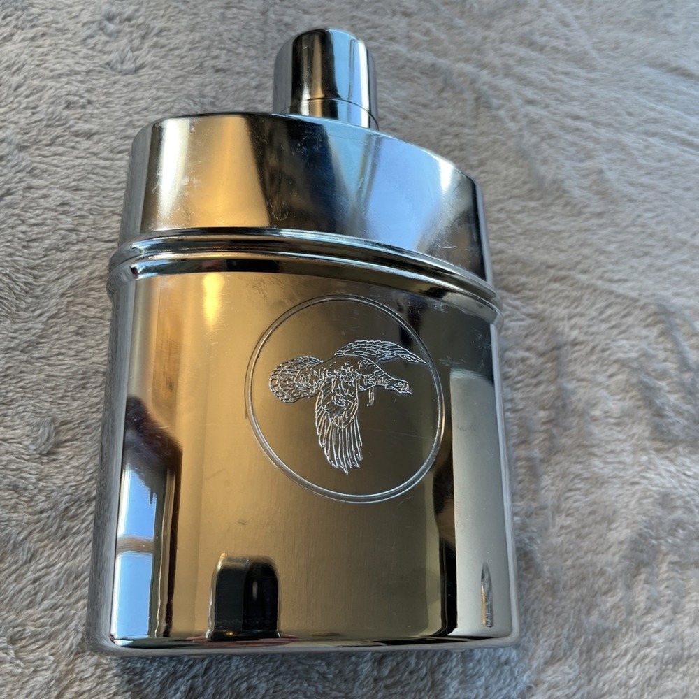 Wild Turkey Embossed Bird Scene Plastic Chrome Glass Lined Flask Empty 200 ml - Picture 7 of 12